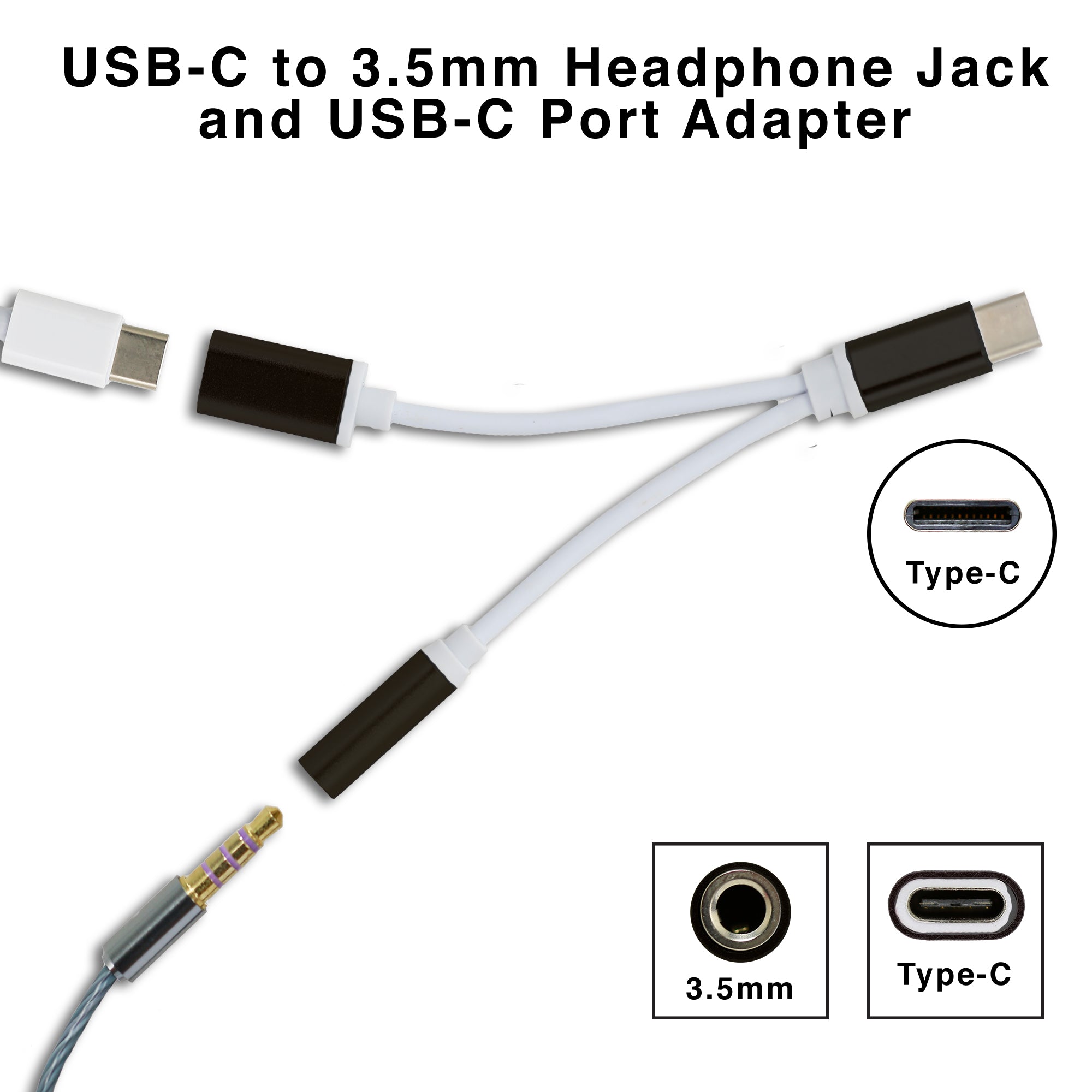 Type-C  to 3.5mm Headphone Jack and Type-C  Port Adapter
