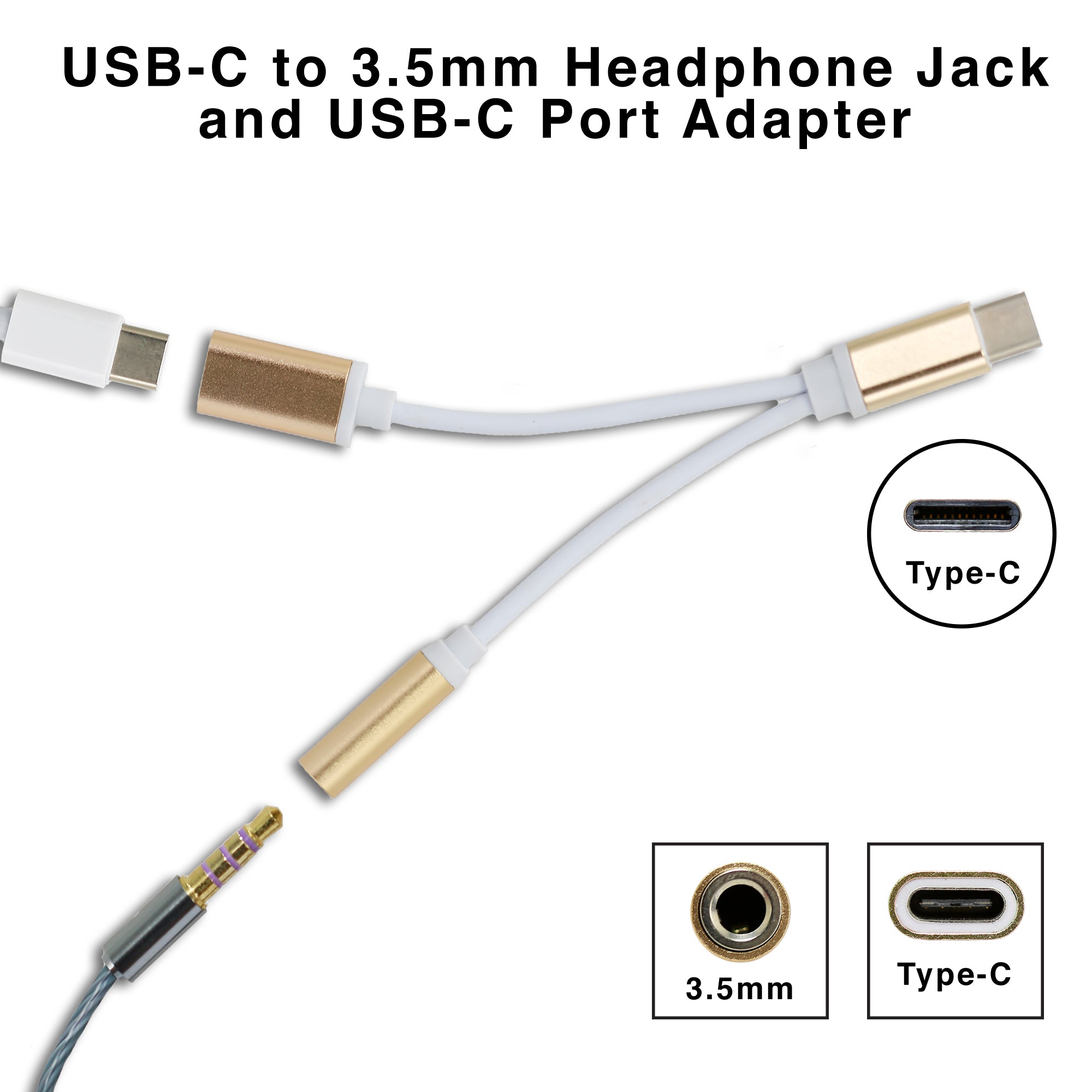 Type-C  to 3.5mm Headphone Jack and Type-C  Port Adapter