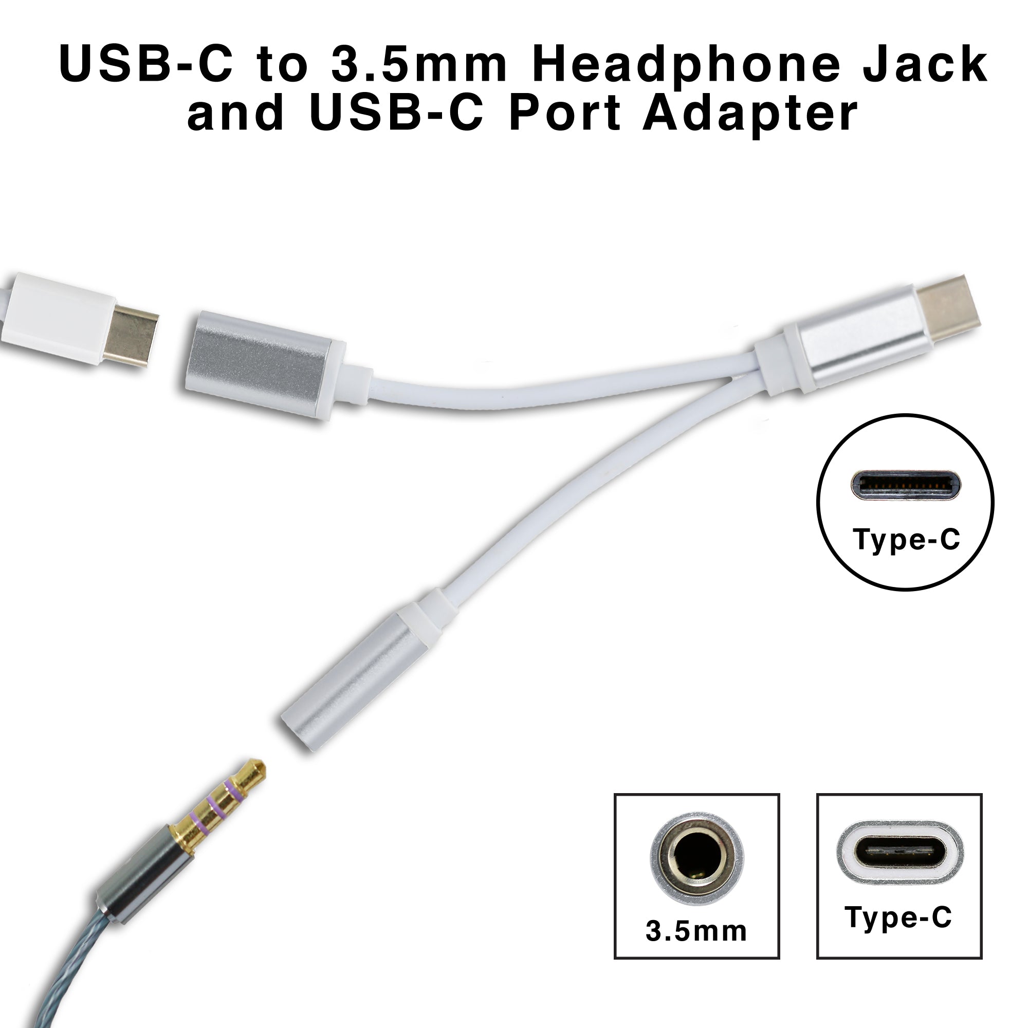 Type-C  to 3.5mm Headphone Jack and Type-C  Port Adapter