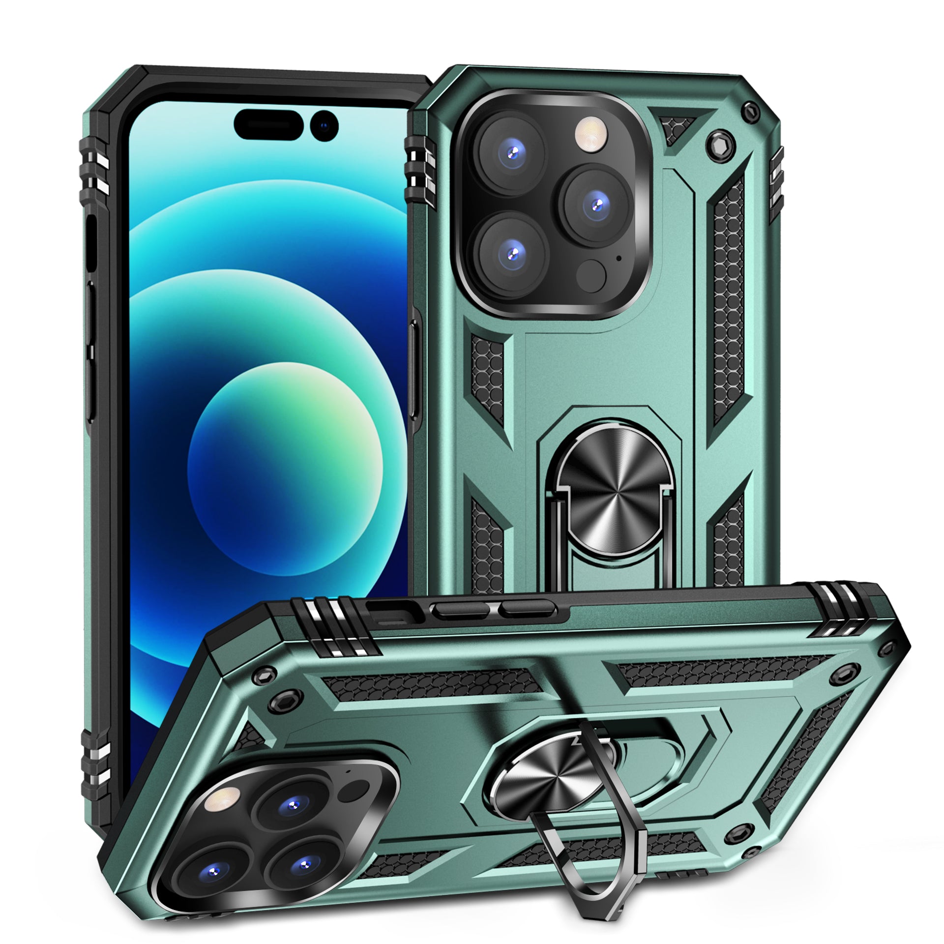 iPhone 14 Pro Max Dual Colors Ring Magnetic GPS car mount Phone Holder Case