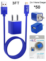 50 PCS 2 in 1 Home Charger for iPhone XM/XR/X/8/7/6/5