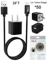 50 PCS 2 in 1 Home Charger for iPhone XM/XR/X/8/7/6/5