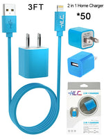 50 PCS 2 in 1 Home Charger for iPhone XM/XR/X/8/7/6/5