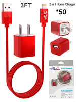 50 PCS 2 in 1 Home Charger for iPhone XM/XR/X/8/7/6/5