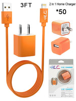 50 PCS 2 in 1 Home Charger for iPhone XM/XR/X/8/7/6/5