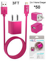 50 PCS 2 in 1 Home Charger for iPhone XM/XR/X/8/7/6/5