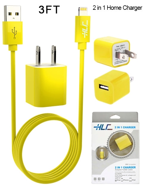2 in 1 Home Charger Compatible with Apple iPhone XM/XR/X/8/7/6/5