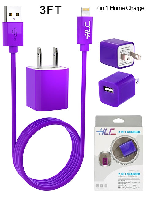 2 in 1 Home Charger Compatible with Apple iPhone XM/XR/X/8/7/6/5