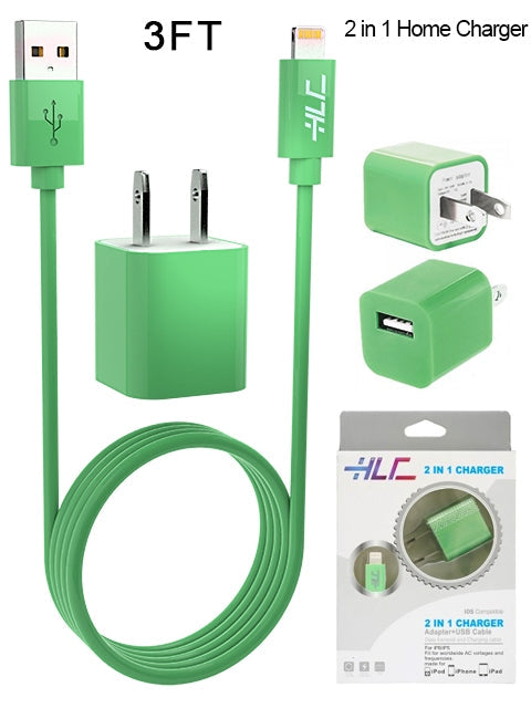 2 in 1 Home Charger Compatible with Apple iPhone XM/XR/X/8/7/6/5