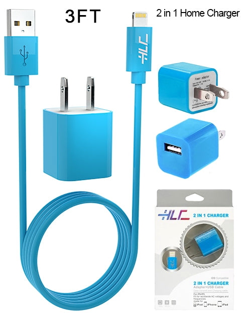 2 in 1 Home Charger Compatible with Apple iPhone XM/XR/X/8/7/6/5