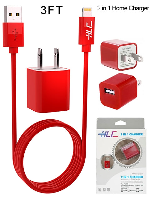 2 in 1 Home Charger Compatible with Apple iPhone XM/XR/X/8/7/6/5