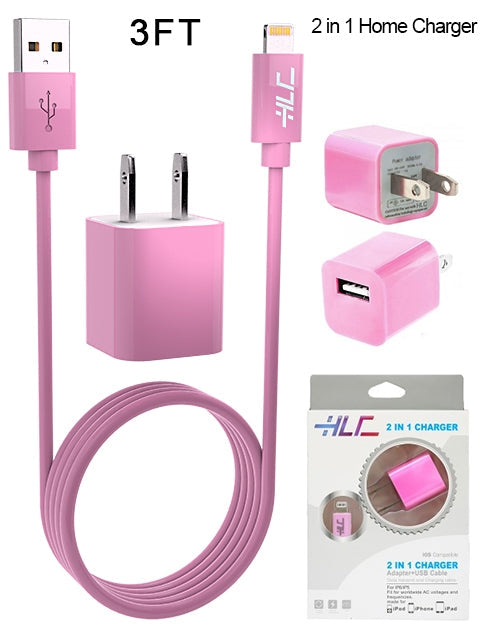 2 in 1 Home Charger Compatible with Apple iPhone XM/XR/X/8/7/6/5