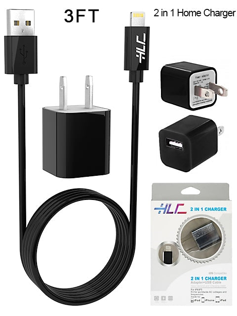 2 in 1 Home Charger Compatible with Apple iPhone XM/XR/X/8/7/6/5