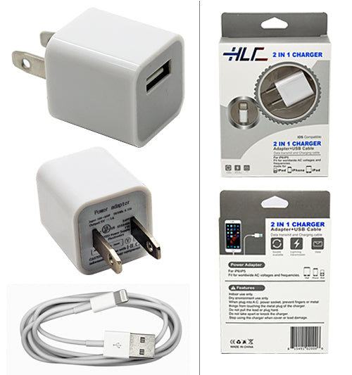 2 in 1 Home Charger Compatible with Apple iPhone XM/XR/X/8/7/6/5