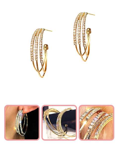 A Dozen of Fashion Rhinestone Triple Circle Hoop Earrings for Women (E1010)