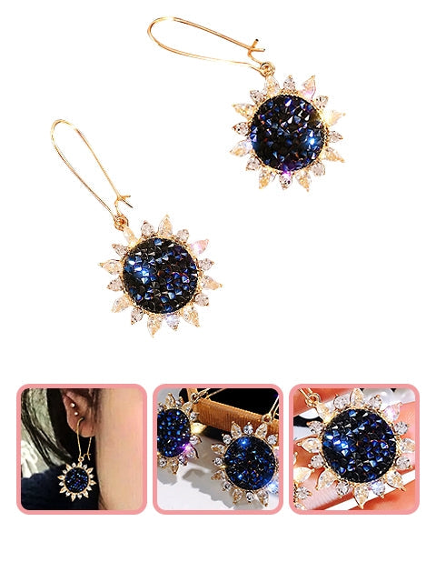 A Dozen of Safety Pins Designed with Blue Rhinestone Flower Style Earrings (E1042)