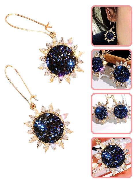 A Dozen of Safety Pins Designed with Blue Rhinestone Flower Style Earrings (E1042)