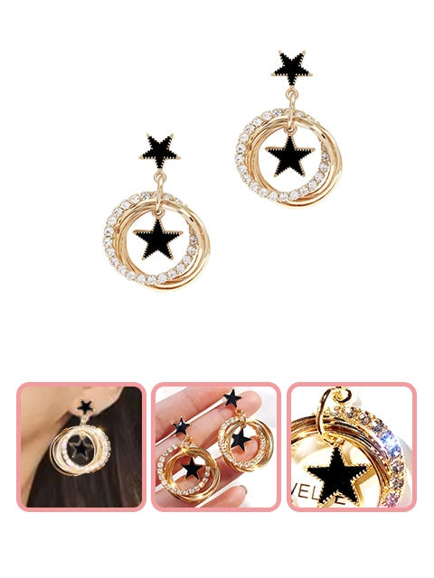 Fashion Simple Style Round Star Rhinestone Earrings (E1131)