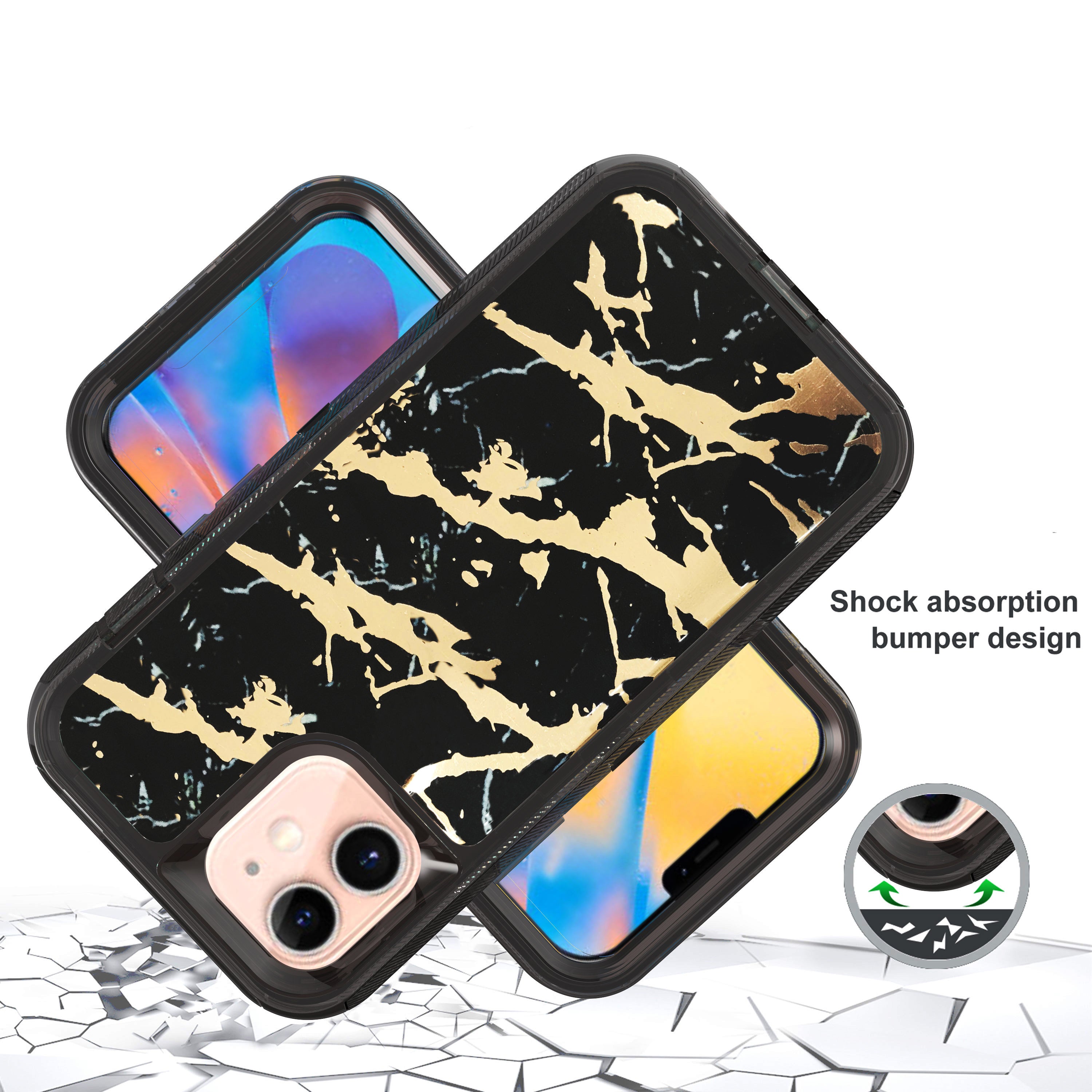 iPhone 12 /12Pro (6.1") Anti-Shock Durable Protective TPU Heavy Duty Marble Clear Case