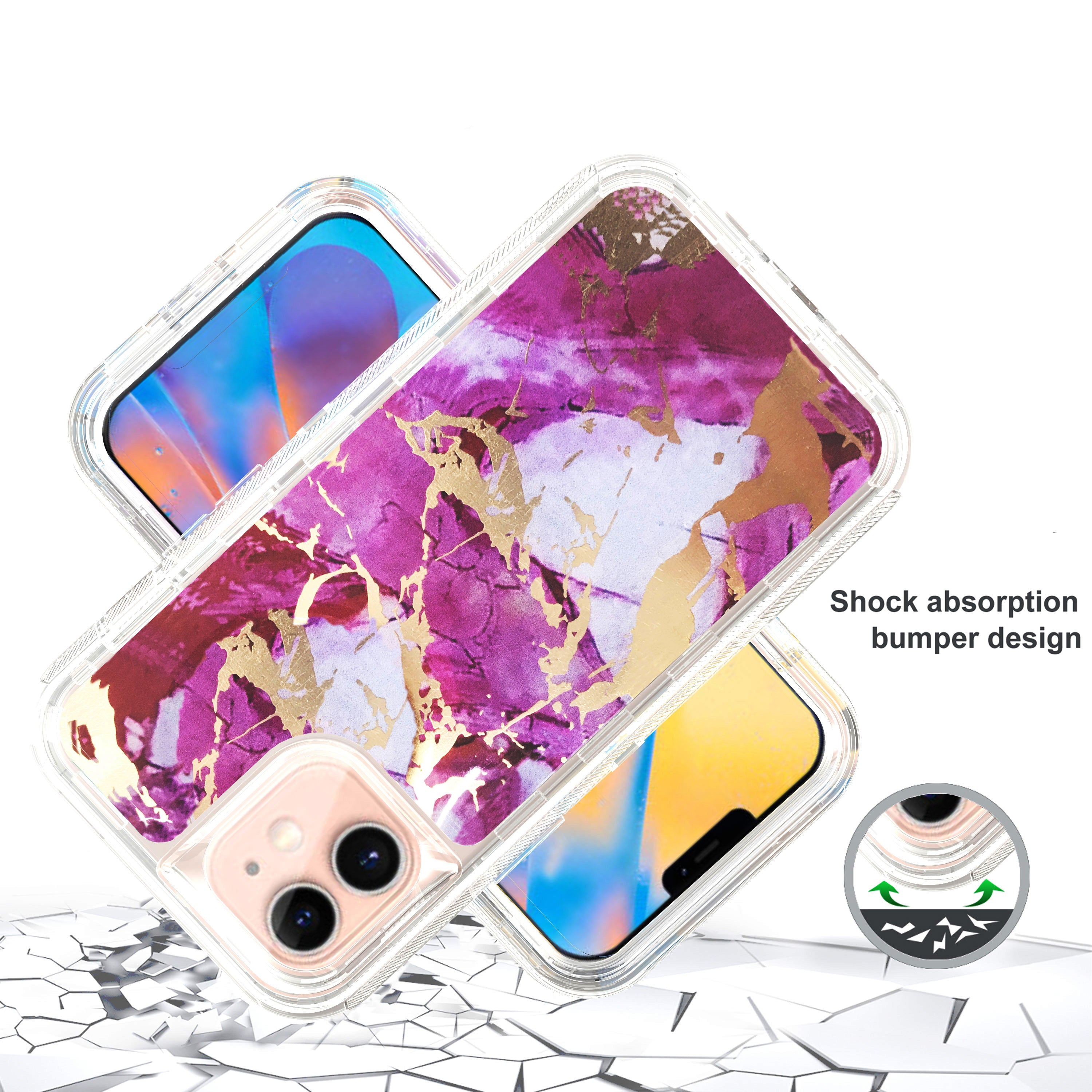 iPhone 12 /12Pro (6.1") Anti-Shock Durable Protective TPU Heavy Duty Marble Clear Case