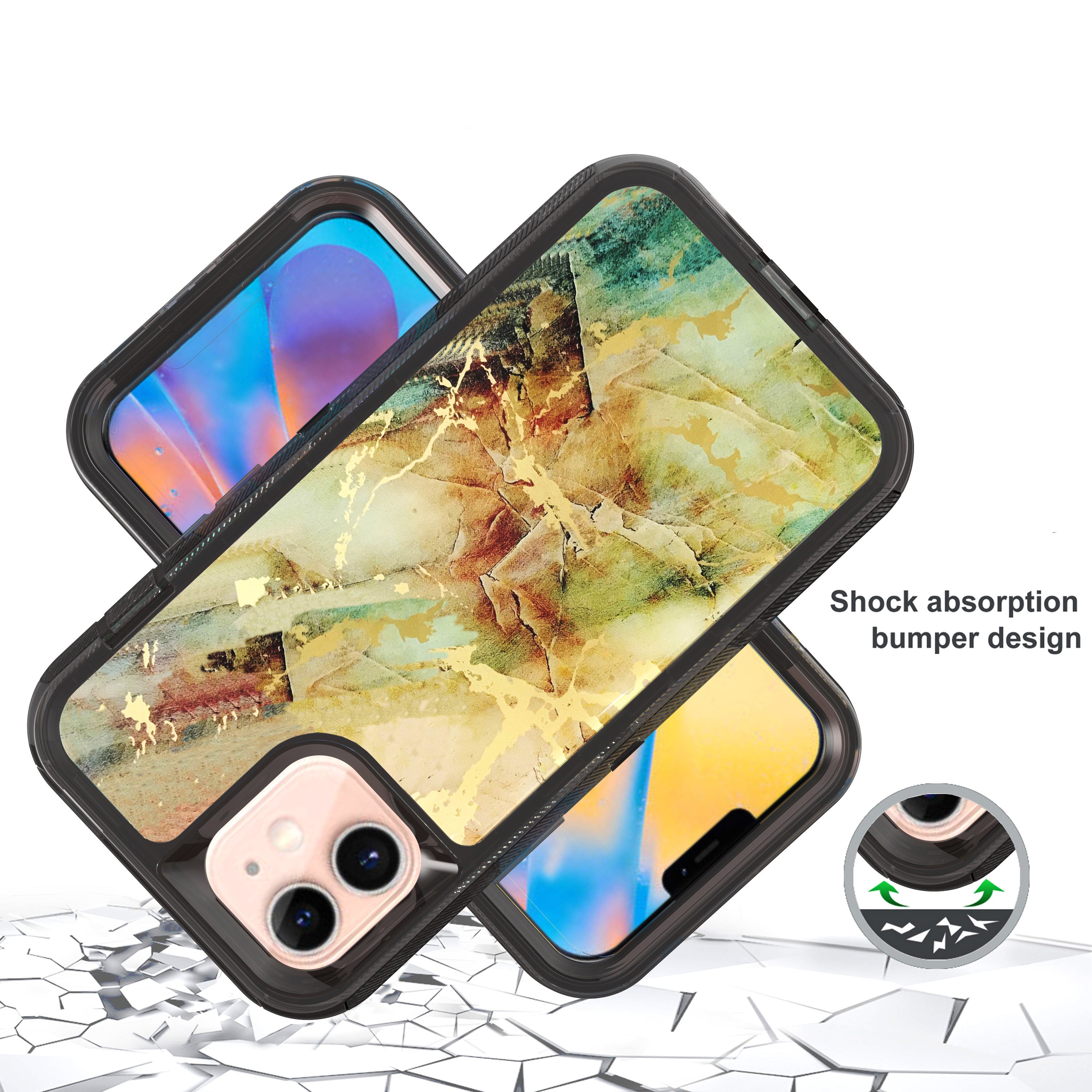 iPhone 12 /12Pro (6.1") Anti-Shock Durable Protective TPU Heavy Duty Marble Clear Case