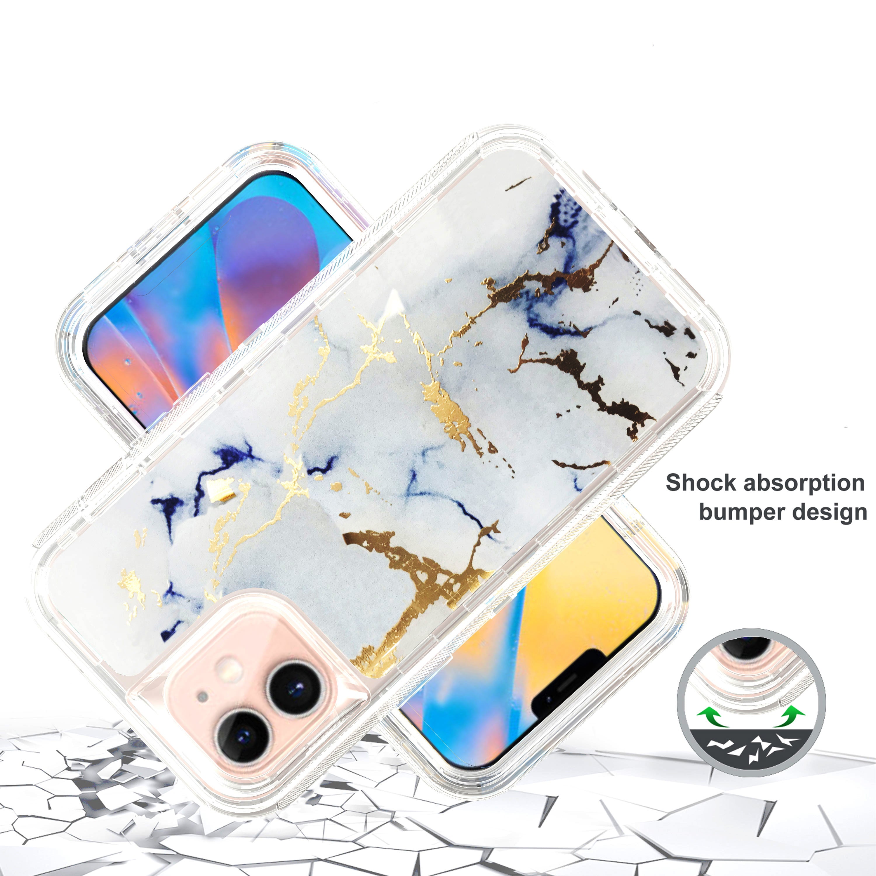 iPhone 12 /12Pro (6.1") Anti-Shock Durable Protective TPU Heavy Duty Marble Clear Case