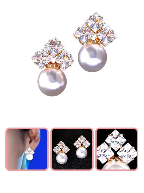 A Dozen of Pearl Earrings Rhinestone Elegant Jewelry (E469)