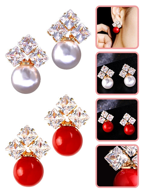 A Dozen of Pearl Earrings Rhinestone Elegant Jewelry (E469)