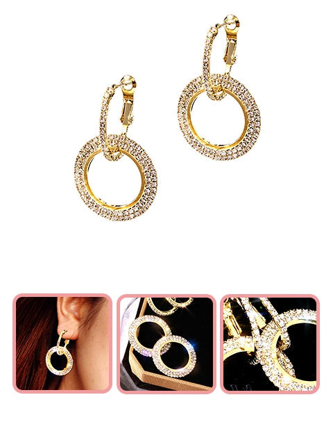 A Dozen of Fashion Rhinestone Double Circle Hoop Earrings for Women (E633)