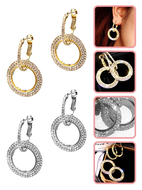 A Dozen of Fashion Rhinestone Double Circle Hoop Earrings for Women (E633)