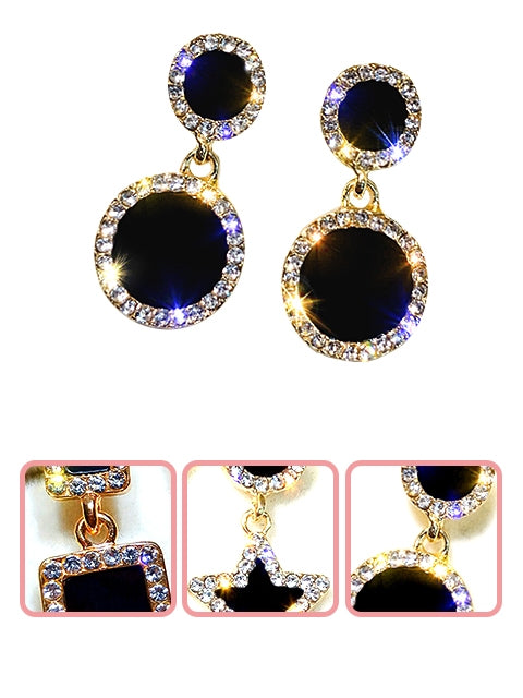 A Dozen of Designed Rhinestone Rectangle Shape Earrings (E6557)
