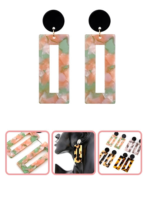 A Dozen of Colorful Acrylic Rectangle Hoop Earrings (E6717)