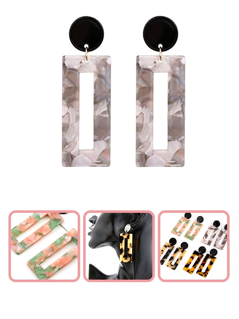 A Dozen of Colorful Acrylic Rectangle Hoop Earrings (E6717)