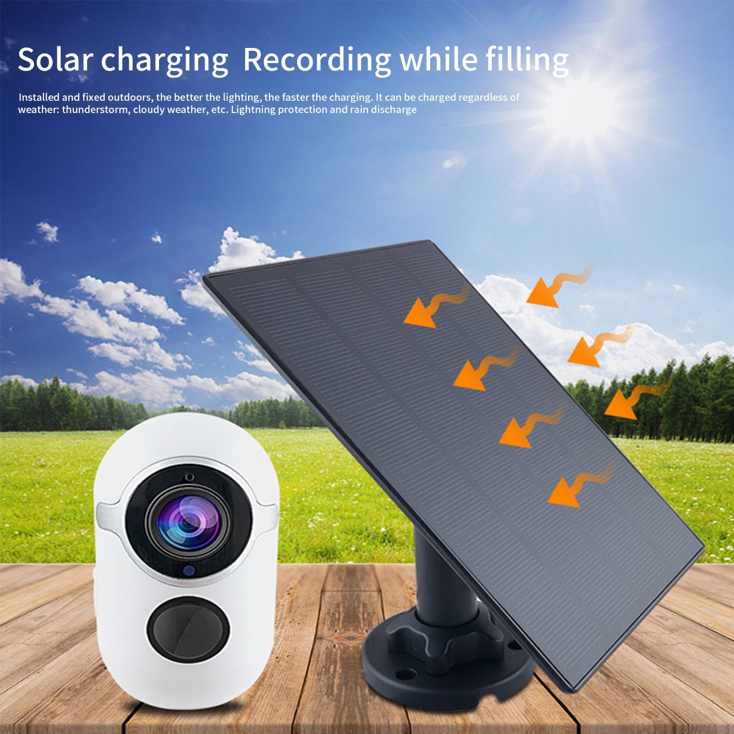 Household wifi high-definition camera solar infrared detection sensing monitor-White