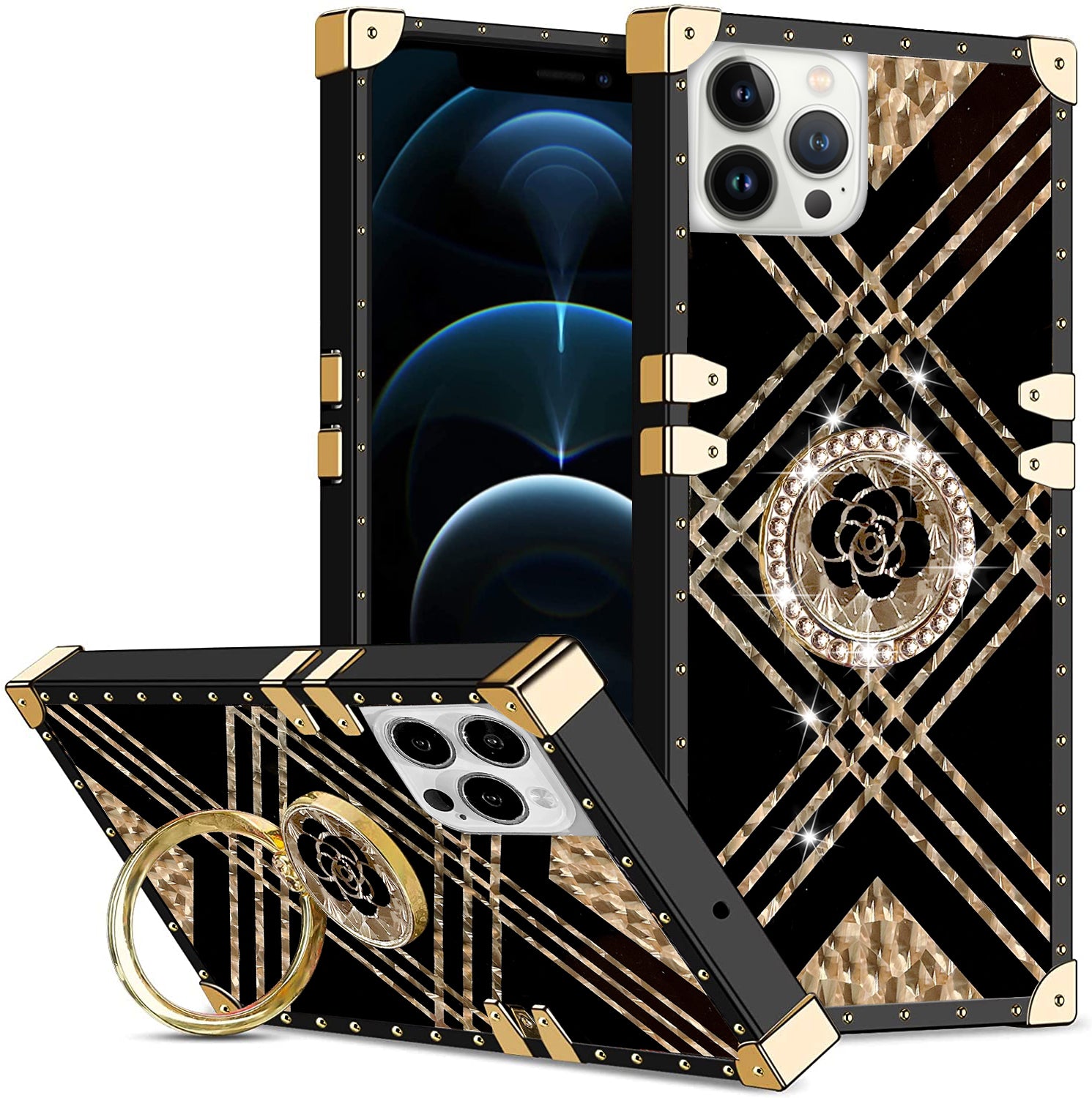 TPU Luxury Blue Stripe Fashion Case with Kickstand for iPhone 13Pro