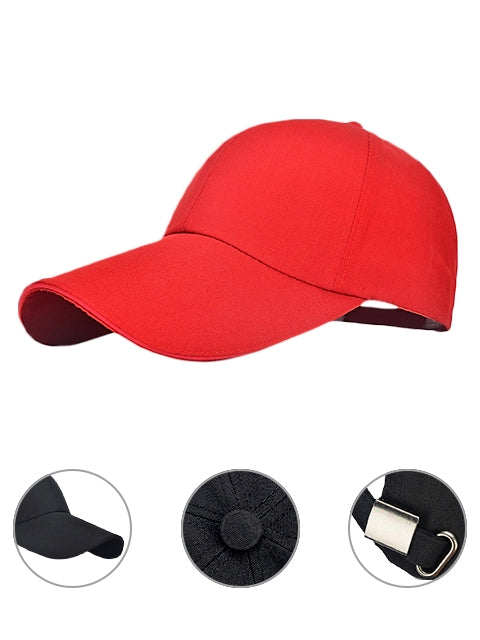 Baseball Cap Classic Adjustable Plain Hat Men Women Unisex- Red