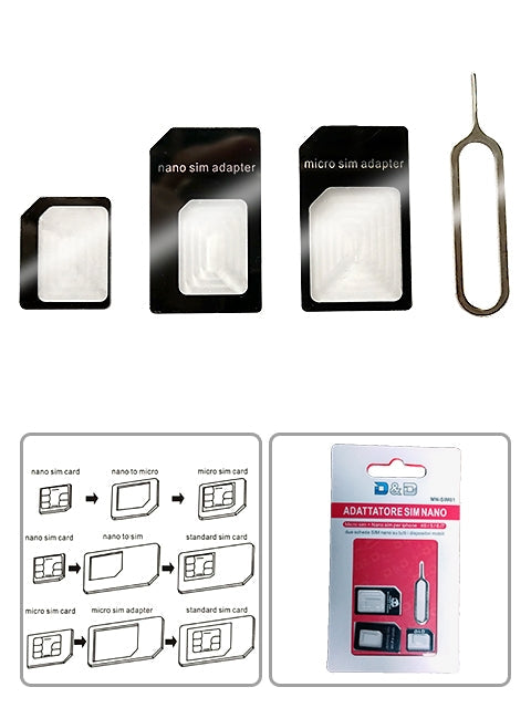 4 in 1 Convert Nano SIM Card to Micro Standard Adapter For iPhone and  Android - Black