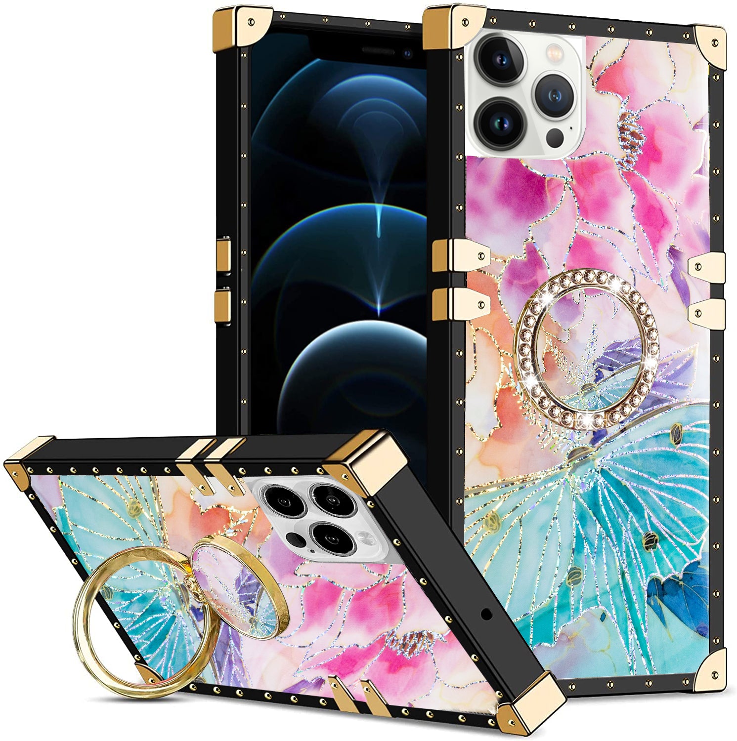 iPhone 13 Pro TPU Luxury Black Butterfly Case with Kickstand