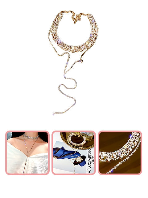 A Dozen of Gold Shiny Choker Elastic Tassel Necklaces (HN293)
