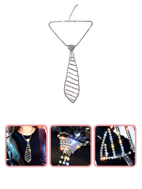 Sparkling Swirled Rhinestone Tie Inspired Drop Necklace (HN314)