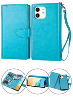 iPhone 11 (6.1") 2 in 1 Leather Wallet Case With 9 Credit Card Slots and Removable Back Cover 