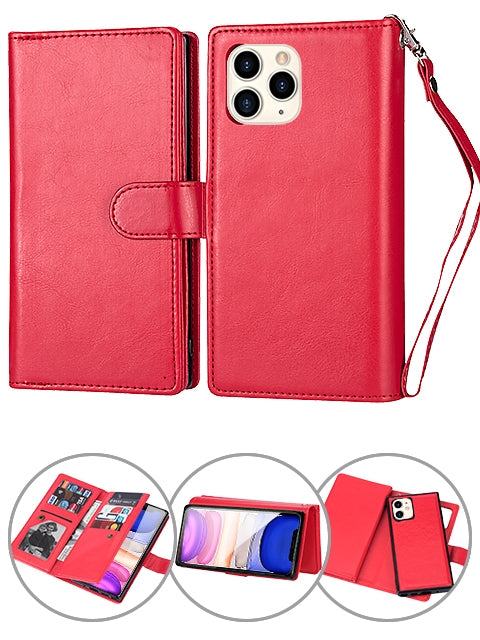 iPhone 11 Pro (5.8") 2 in 1 Leather Wallet Case With 9 Credit Card Slots and Removable Back Cover 