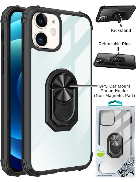 Ring Magnetic GPS car mount Phone Holder Case wiht Transparent Acrylic for iPhone 12 Mini (5.4")