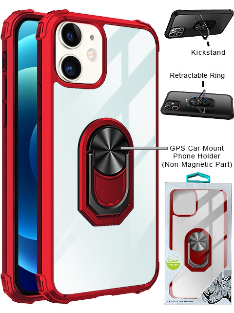 Ring Magnetic GPS car mount Phone Holder Case wiht Transparent Acrylic for iPhone 12 Mini (5.4")