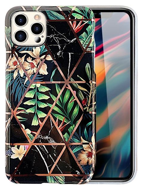 Plating Flower Silicone Cases for iPhone 12 Pro/12 (6.1") - Black