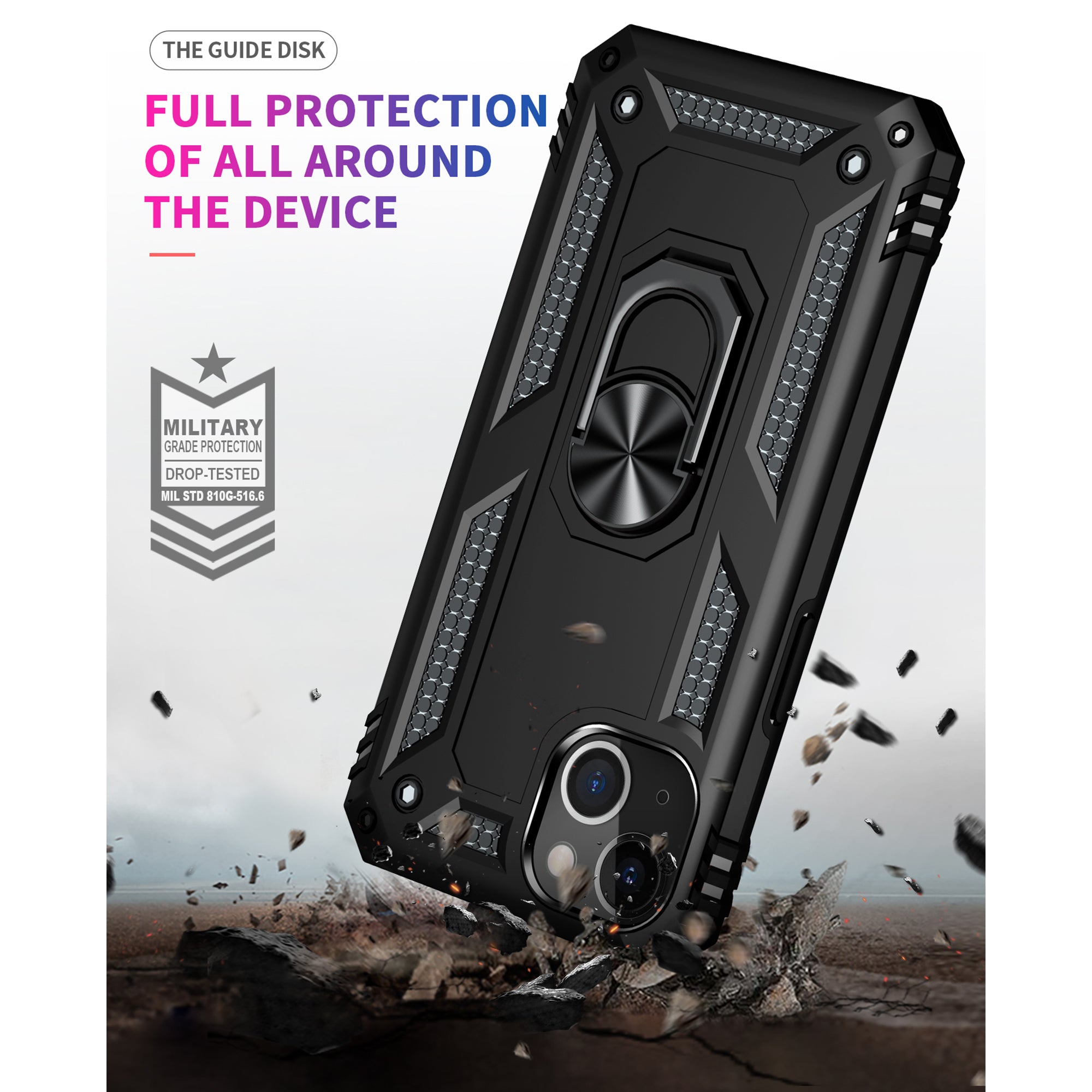 iPhone 13 Dual Colors Ring Magnetic GPS car mount Phone Holder Case
