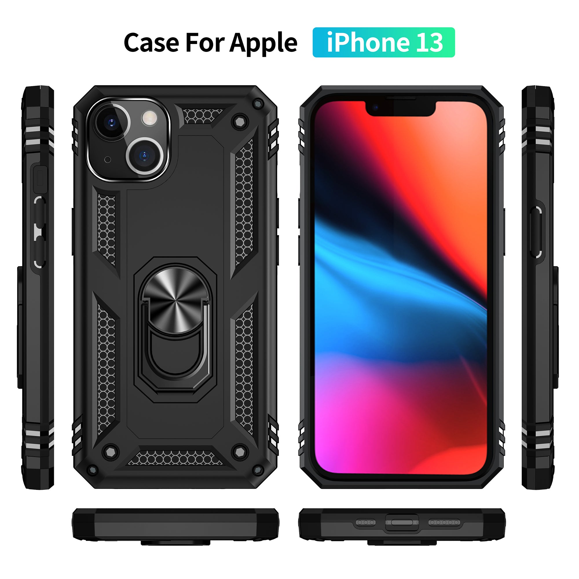 iPhone 13 Dual Colors Ring Magnetic GPS car mount Phone Holder Case