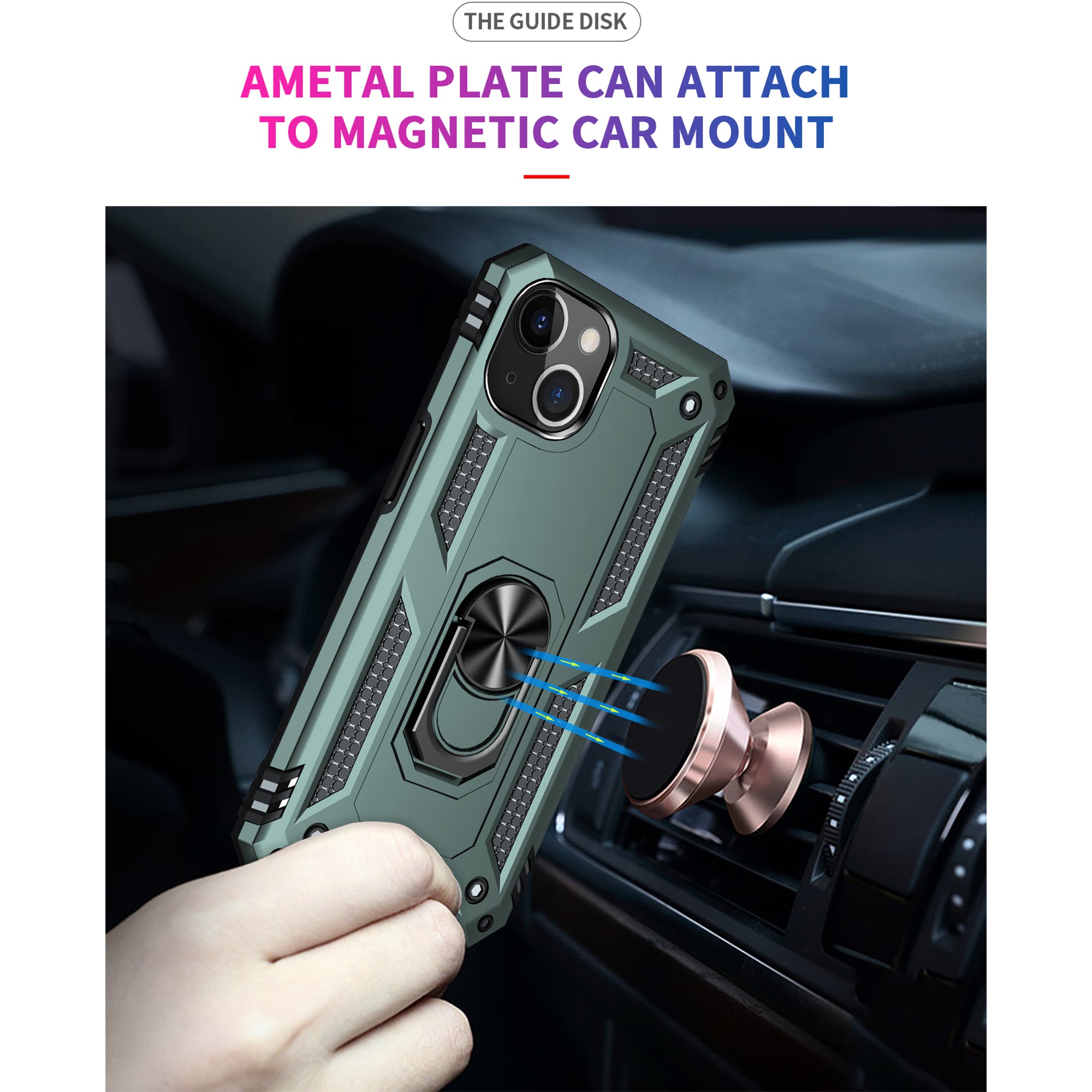 iPhone 13 Dual Colors Ring Magnetic GPS car mount Phone Holder Case