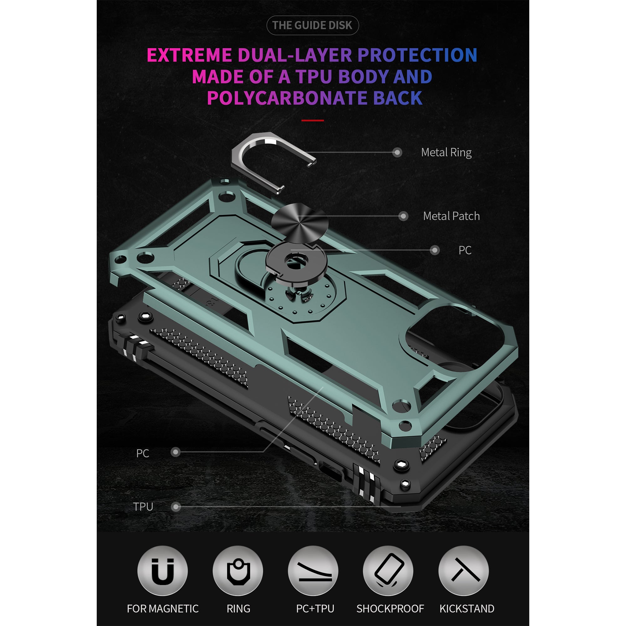 iPhone 13 Dual Colors Ring Magnetic GPS car mount Phone Holder Case