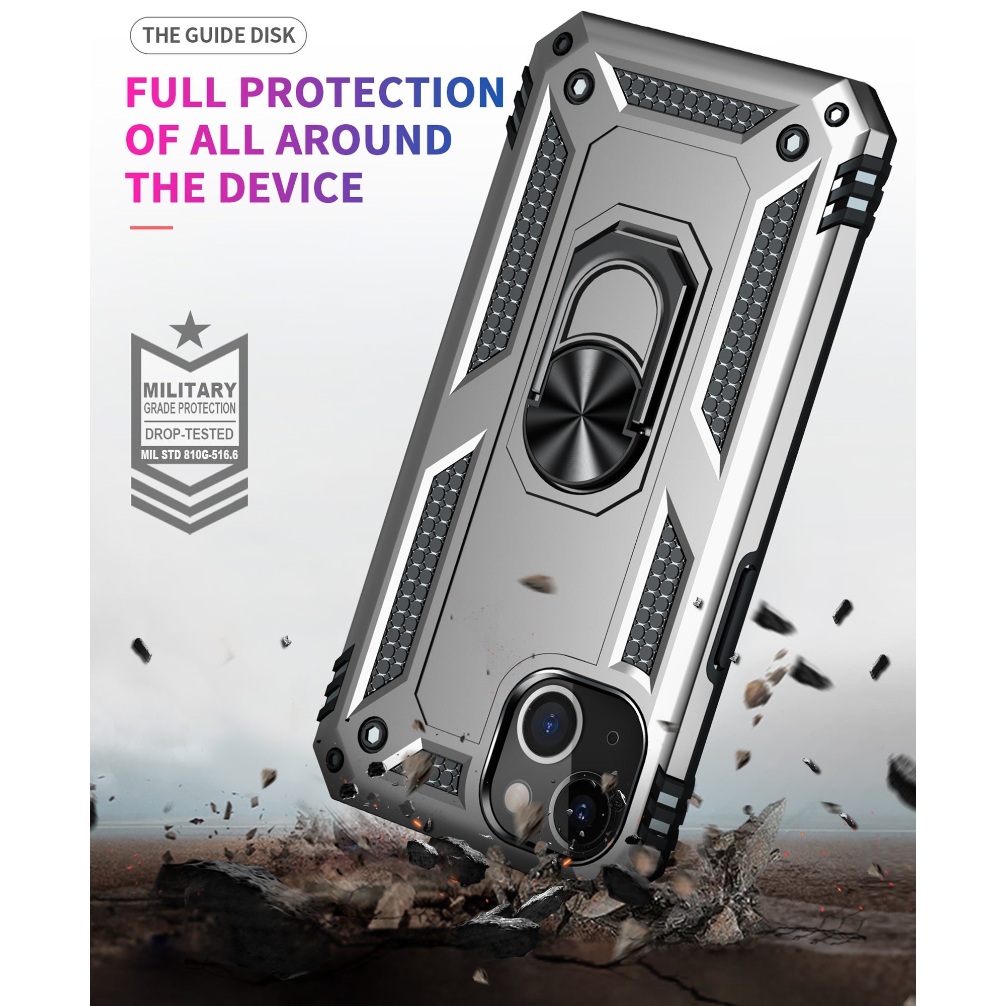 iPhone 13 Dual Colors Ring Magnetic GPS car mount Phone Holder Case